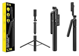 R16 Uitschuifbare Selfiestick met Statief – 157 cm – Bluetooth Afstandsbediening – 360° Draaibaar –