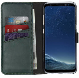 Selencia Galaxy S8 - Echt Lederen Bookcase - Ruimte voor 3 pasjes - Groen