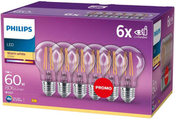 Philips LED Lamp E27 - 7 W - Warmwit licht - 6 stuks