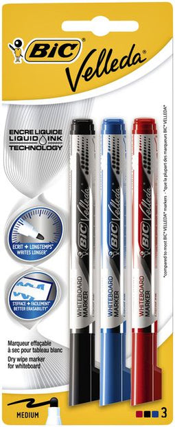 BIC Velleda Vloeibare Whiteboard stiften - zwart rood blauw - 3 stuks
