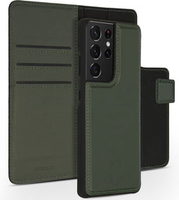 Accezz Samsung Galaxy S21 Ultra - 2 in 1 Wallet Book Case - Echt Nappa leer met uitneembare backcover - Groen