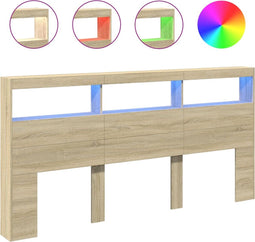 vidaXL - Hoofdbordkast - met - LED-verlichting - 200x17x102 - cm - sonoma - eiken