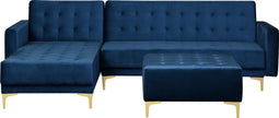 ABERDEEN - Hoekslaapbank ottomaan - Blauw - Rechts - 267 cm - Fluweel