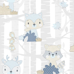 Noordwand - Behang - Mondo - baby - Forest - Animals - wit - en - blauw