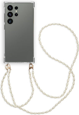imoshion Hoesje Geschikt voor Samsung Galaxy S24 Ultra Hoesje Met Koord - imoshion Backcover met koord + armband - Parels - transparant