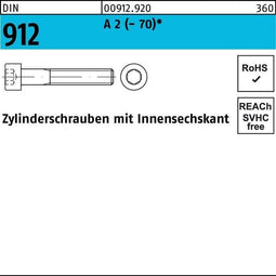 DIN 912 - Zylinderkopfschroef M12x16 - RVS A2 blank