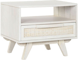 Nachtkastje Home ESPRIT Wit Rotan Mangohout 55 x 35 x 45 cm