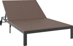 vidaXL - Ligbed - met - Wielen - voor - 2 - Personen - - - Bruin - Poly - Rattan