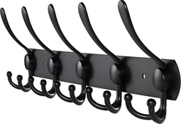 TOJ 15 Haaks Wandkapstok – 45cm - Muur / Wand Kapstok - Hangende Design Muurkapstok - Handdoekrek - RVS - Mat Zwart