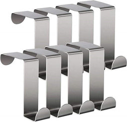TOJ Deurhaken Set van 8 Stuks - Keukenkast / Deur Kapstokhaken - Ophanghaken - Deurkapstok - 5KG Belastbaar - RVS - Zilver