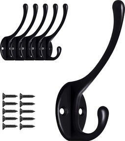TOJ Set van 5 Kapstokhaken - Ophanghaken - Muurhaken - Wandhaken - Kapstok Haken - 5KG Belastbaar – Incl Schroeven - Mat Zwart
