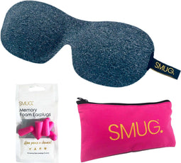 SMUG 3D Slaapmasker met Roze Oordopjes en Opbergzakje - 100% Verduisterend - Ergonomisch Oogmasker - Dark Grey Marl