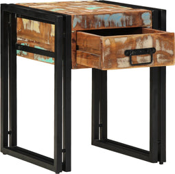 vidaXL - Bijzettafel - met - Lade - Zwart - 40x40x50 - cm - Massief - Gerecycled - Hout
