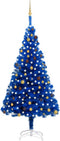 vidaXL - Kunstkerstboom - met - verlichting - en - kerstballen - 240 - cm - PVC - blauw