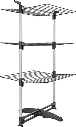 Tomado - Droogtoren Ciclone Vario - 38 meter drooglengte - Inklapbaar - 4 rekken in hoogte verstelbaar - Aluminium en Metaal - Met haken voor kledinghangers - 5 jaar garantie - Zwart
