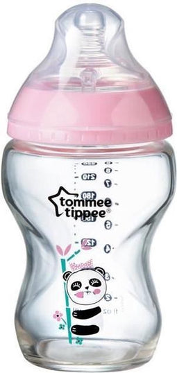 Tommee Tippee Closer to Nature glazen zuigfles, tepelspeen met langzame uitstroomsnelheid en anti-koliekventiel, 250ml