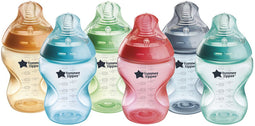 Tommee Tippee Natural Start babyflessen, tepelvormig voor natuurlijk zuigen, anti-koliek ventiel met langzame uitstroomsnelheid, bpa-vrij babyfles, flesvoeding - 260 ml - 6 stuks - Multi bontgekleurde