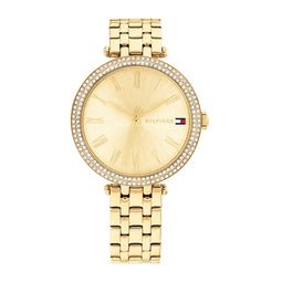 Tommy Hilfiger TH1782718 NATALIE Dames Horloge - Mineraalglas - Staal - Goudkleurig - 34 mm breed - Quartz - Vouw/Vlindersluiting - 3 ATM (spatwater)