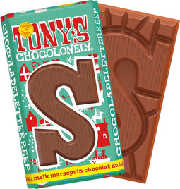 Tony's Chocolonely Chocolade Letter S - Melk Marsepein Chocoladeletter - Schoencadeautjes Sinterklaas - Sint Cadeau - 180 Gram Fairtrade Belgische Chocola