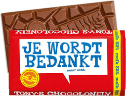 Tony's Chocolonely Chocolade Reep Melk Zeg 't met een reep "Bedankt" Kantoor of Verjaardag Cadeau 180 Gram Chocola Geschenkset voor Man en Vrouw