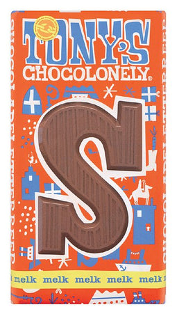 Tony's Chocolonely - Chocoladeletter tony chocolonely melk s 180gr | 1 stuk | 15 stuks