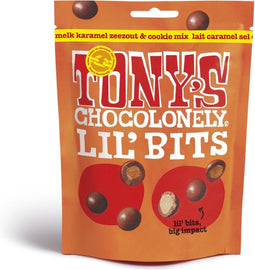 Tony's Chocolonely Lil'Bits Melk Karamel Zeezout Biscuit Chocolade Balletjes - Mini Chocolaatjes - Snacks - Choco Snoepjes - 120 Gram Chocola