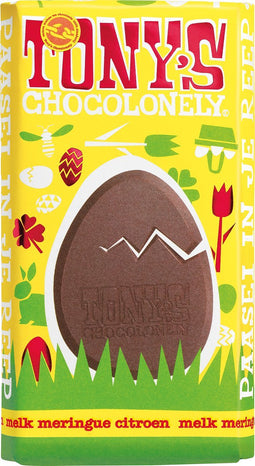 Tony's Chocolonely - Melk Chocolade Reep Pasen - Meringue Citroen Chocola - Paas Cadeau - Paascadeautjes voor Kinderen - Fairtrade - 180 gram