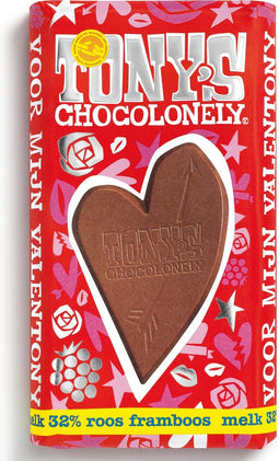 Tony's Chocolonely ValenTony's Melk Roos Framboos Chocolade Reep Valentijn - Valentijnsdag Cadeautje - 15 x 180 gram