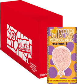 Tony's Chocolonely Wit Framboos Biscuit Discodip Chocoladereep Gefeliciteerd T is feest! Chocolade Cadeau Verjaardag Fairtrade Verjaardagscadeau 15 stuks