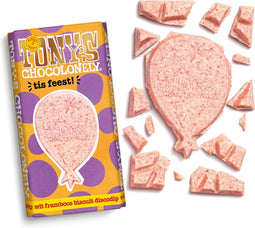 Tony's Chocolonely Witte Chocolade Cadeau Framboos Biscuit Discodip Chocoladereep Gefeliciteerd T is feest! Fairtrade Verjaardagscadeau 1 x 180 gram Chocola