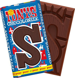 Tony's Chocolonely Chocolade Letter S - 51% Puur Reep - Schoencadeautje Sint - Fairtrade Belgische Chocolade - 180 Gram