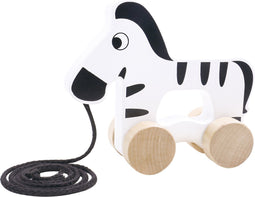 Tooky Toy Zebra Trekfiguur - Houten Speelgoed - Vanaf 18 Maanden - Zwart/wit