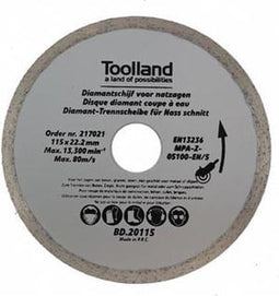 Toolland Diamantschijf, 115 mm, nat snijden, 13300 tpm, 80 m/s, voor graniet, steen, baksteen, marmer