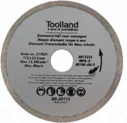 Toolland Diamantschijf, 180 mm, nat snijden, 8600 tpm, 80 m/s, voor graniet, steen, baksteen, marmer