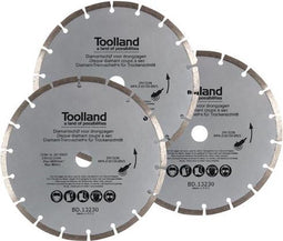 Toolland Diamantschijf, 230 mm, gesegmenteerd, droog snijden, 6600 tpm, 80 m/s, voor graniet, steen, baksteen, marmer, set van 3 stuks