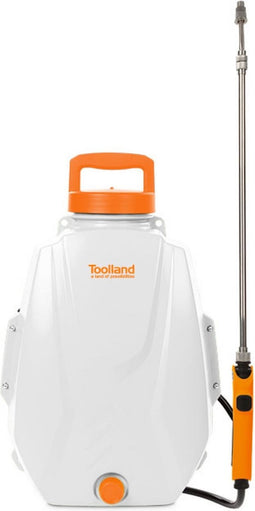 Toolland Drukspuit/Rugspuit, elektrisch, herlaadbare batterij, telescopische lans, regelbare sproeikop, gewatteerde schouderriemen, 12 liter, wit/oranje/zwart
