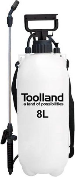 Toolland Drukspuit, sproeilans, regelbare sproeikop, niveau-indicator, draagriem, 8 liter, pompsysteem, wit/zwart