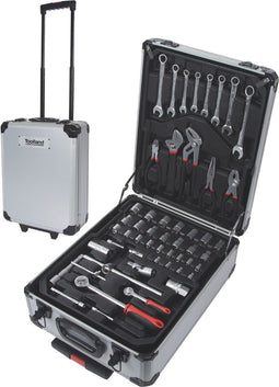 Toolland gereedschapskoffer gevuld, 260-delig, gereedschapsset gereedschapskast, gereedschapskist, gereedschapstrolley, met wielen en telescopisch handvat, aluminium