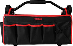 Toolland Gereedschapstas, nylon, met metalen draagbeugel, antislip handgreep, schouderriem, binnen- en buitenzakken, zwart/rood, 50 x 24 x 33 cm
