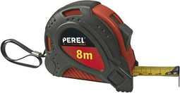 Toolland Hoogwaardige rolbandmaat met rubberen behuizing, nyloncoating, blokkeerknoppen en polsbandje, 8 m