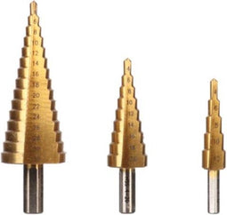 Toolland HSS-stappenboor, voor alle metalen, titanium coating, set van 3 stuks, maten Ø 4-12/4-20/4-32 mm