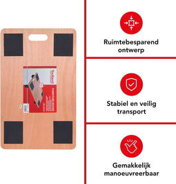 Toolland Meubelroller, met antislipbekleding, 4 pads, ingebouwd handvat, 4 rubberen zwenkwielen, triplex, draagkracht tot 400 kg, goed manoeuvreerbaar, 10.5 x 65 x 40 cm