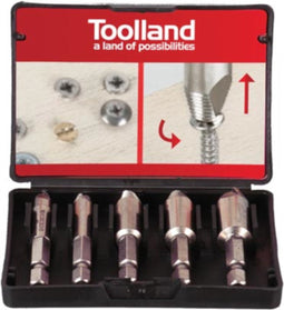 Toolland Schroefverwijderset, 5-delig, verwijderig beschadigde schroeven, geschikt voor boormachines