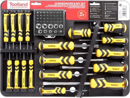 Toolland Schroevendraaier- en bitset met houder, 60-delig, magnetisch, chroom-vanadium, wandmontage