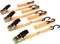Toolland Set spanbanden, 4 stuks, tweedelig, met ratel en S-haken, uv-bestendig en waterafstotend, voor het vastzetten van lichte ladingen, max. 500 kg, polyester, oranje, 5 m x 25 mm