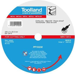 Toolland Snijschijf, 230 mm, nat snijden, 13300 tpm, 80 m/s, voor metalen