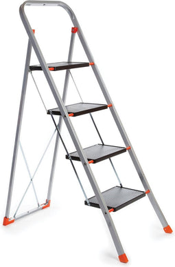 Toolland Stepix trapladder, 4 treden, inklapbaar, huishoudtrap met hoge beugel, antislipvoetjes en antislipprofiel op de twee treden, epoxycoating, metaal, draagvermogen tot 150 kg