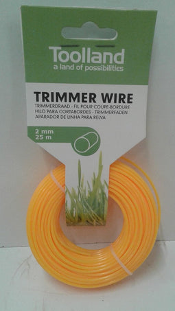 Toolland Trimmerdraad, nylon, geel, 2 mm, 25 m