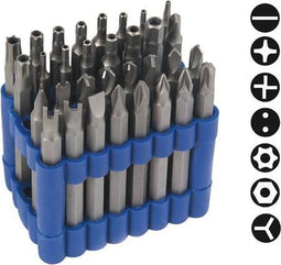 Toolland Veiligheidsbitset met houder, 32-delig, 7.5 cm, lange bits voor ster, inbus, Tri-Wing, kruiskop, vork, Four-Wing, PH, PZ