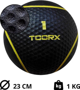 Toorx Fitness Medicijnbal 1 KG - Fitnessbal - Premium Rubber Medicijnballen - Medicine Ball met extra Grip | Full Black